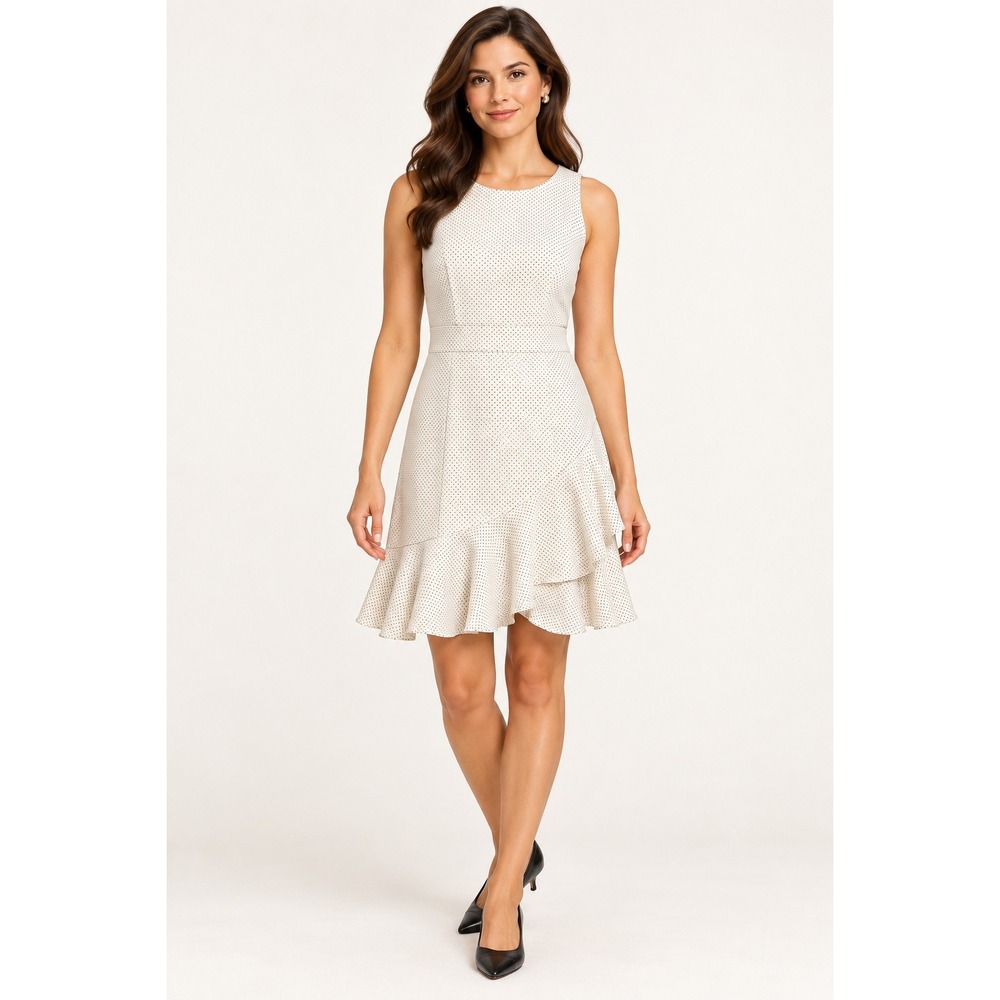 Banana Republic Womens Polka Dot Ruffle Mini Dress 2P Cream Black Sleeveless